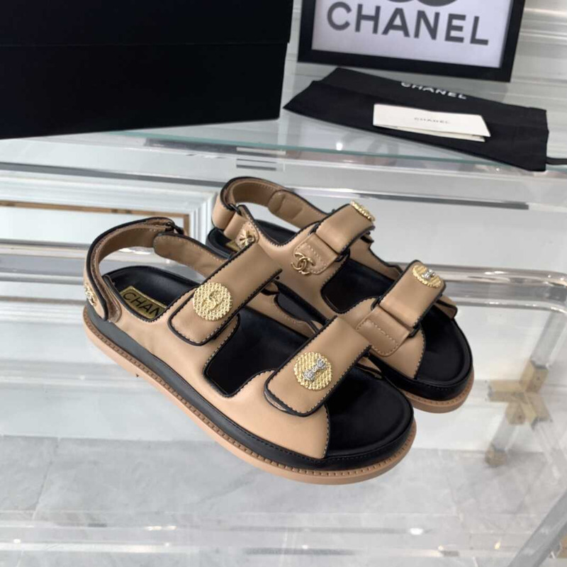 Ch*el sandals lambskin dark beige