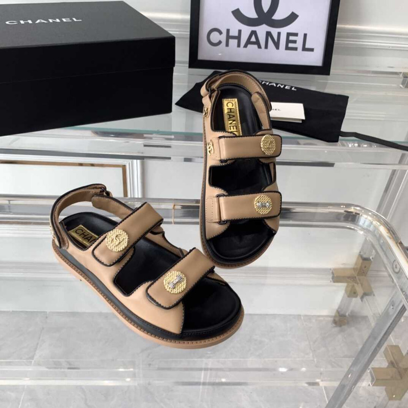 Ch*el sandals lambskin dark beige