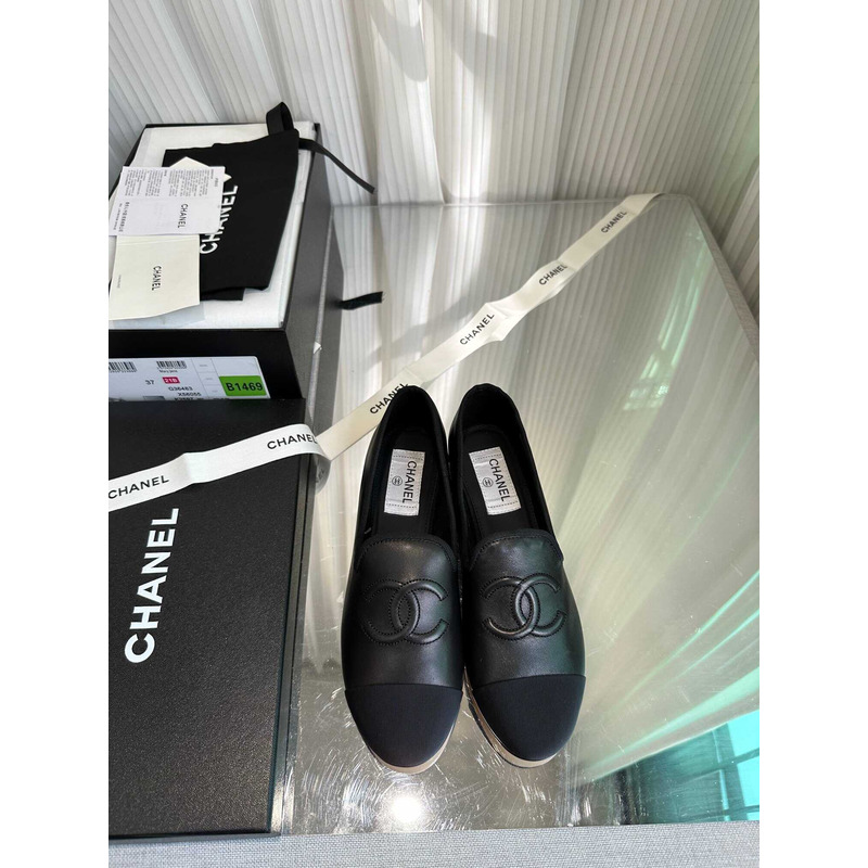 Ch*el cc lambskin loafters black