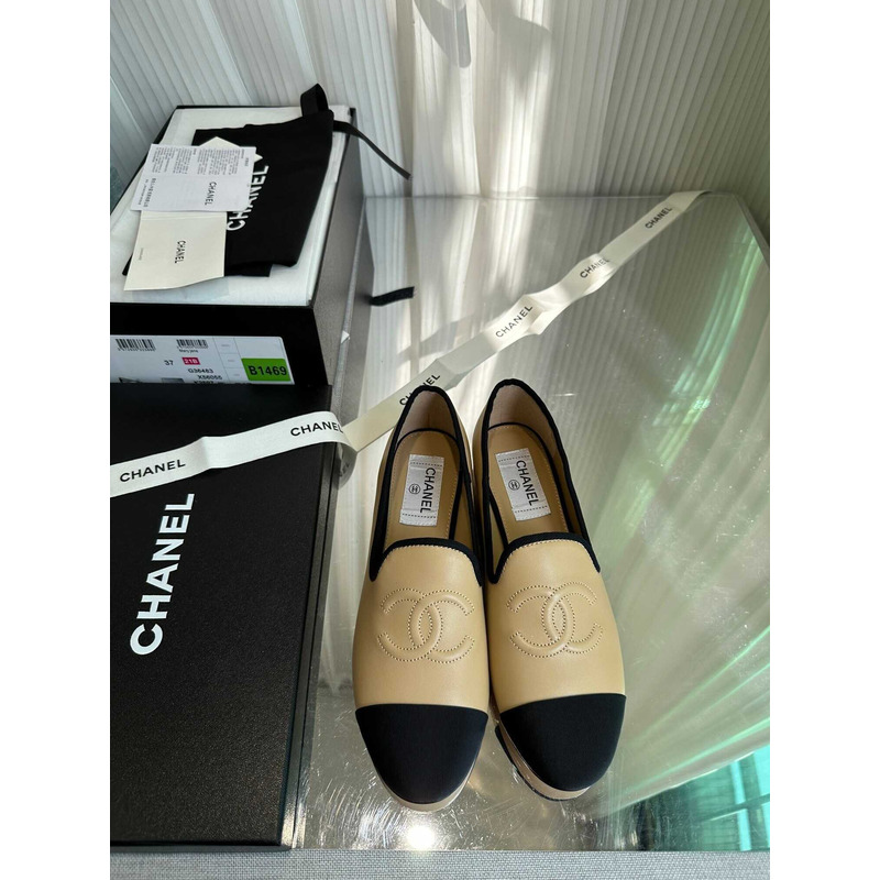 Ch*el cc lambskin loafters beige