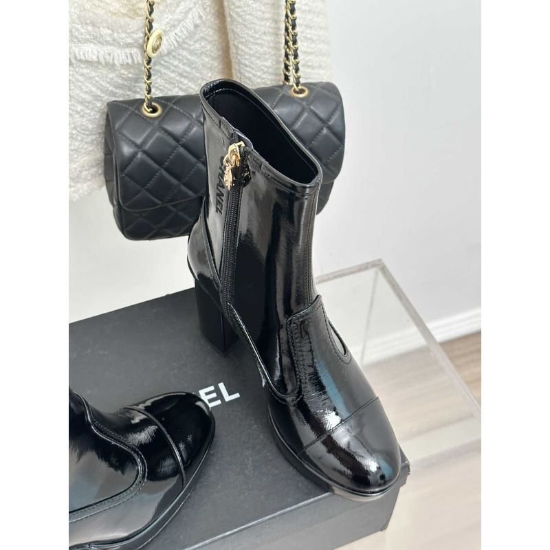 Ch*el short boots patent leather black