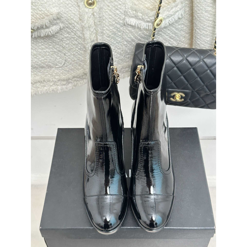 Ch*el short boots patent leather black