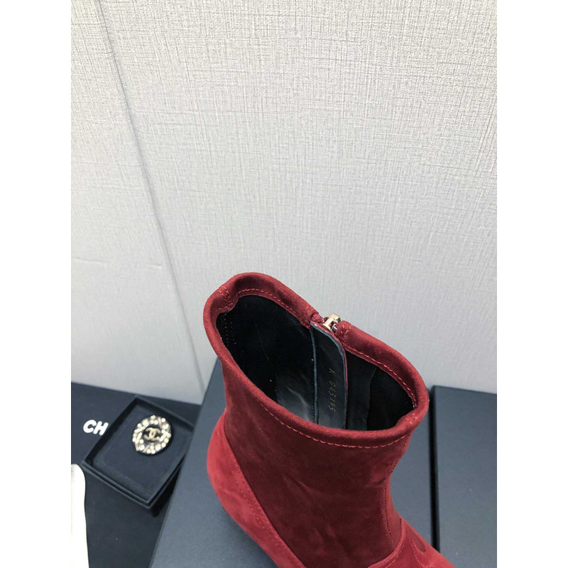 Ch*el short boots suede and patent calfskin red