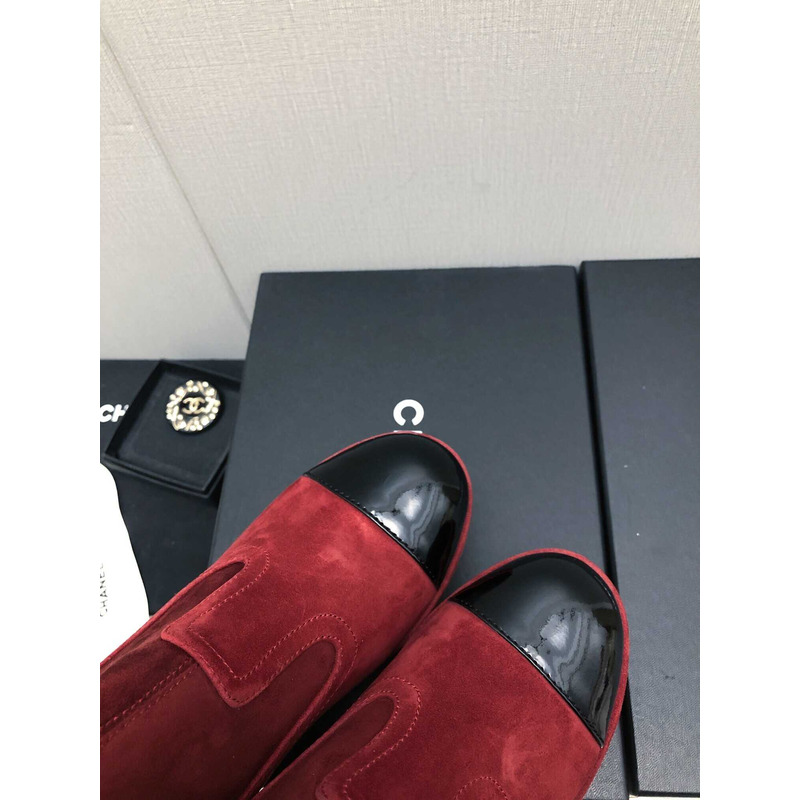 Ch*el short boots suede and patent calfskin red