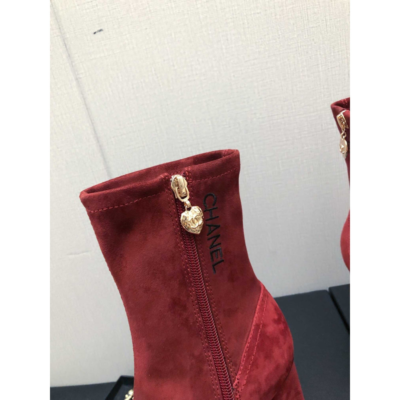 Ch*el short boots suede and patent calfskin red