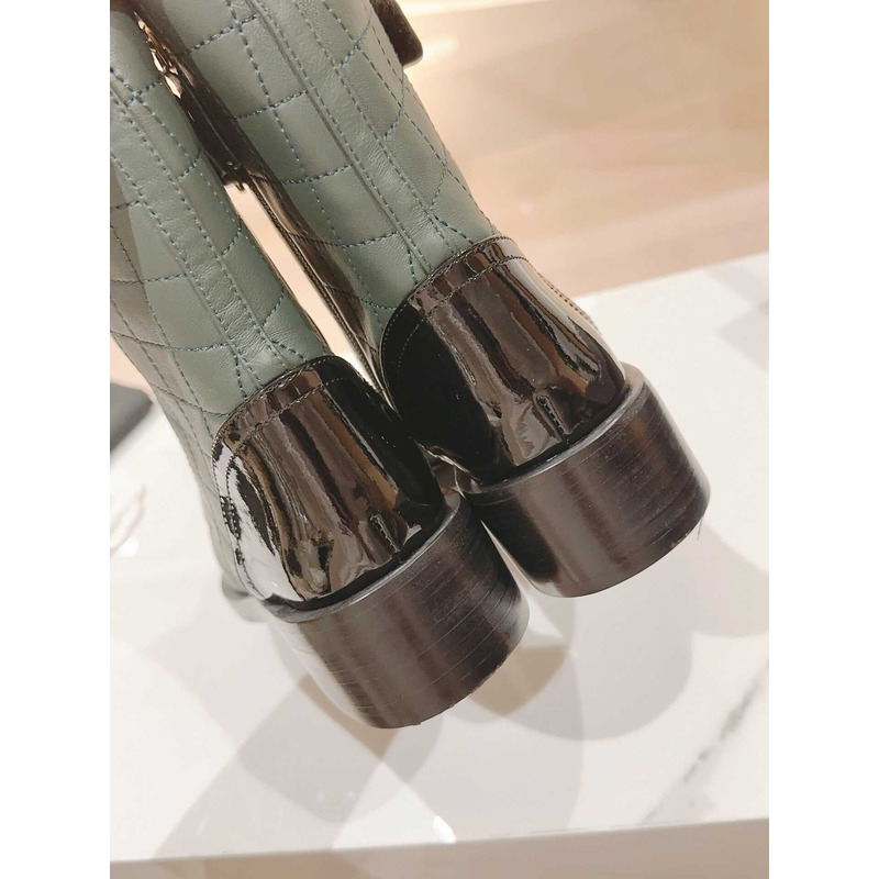 Ch*el military boots patent calfskin and lambskin green