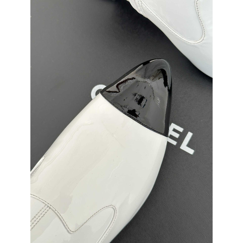 Ch*el short boots patent calfskin white and black