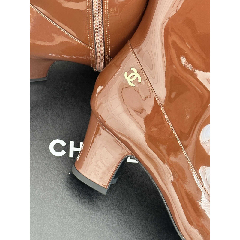 Ch*el short boots patent calfskin brown