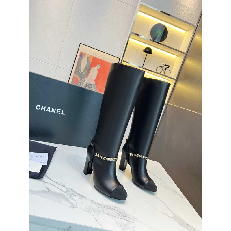 Ch*el high boots leather & metal black