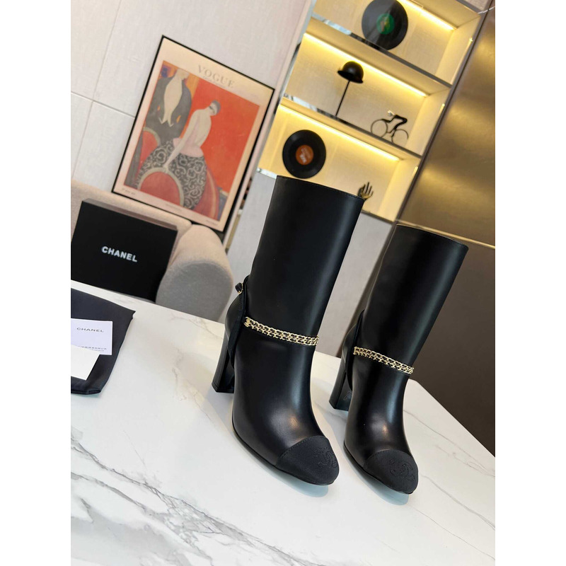 Ch*el short boots leather & metal black