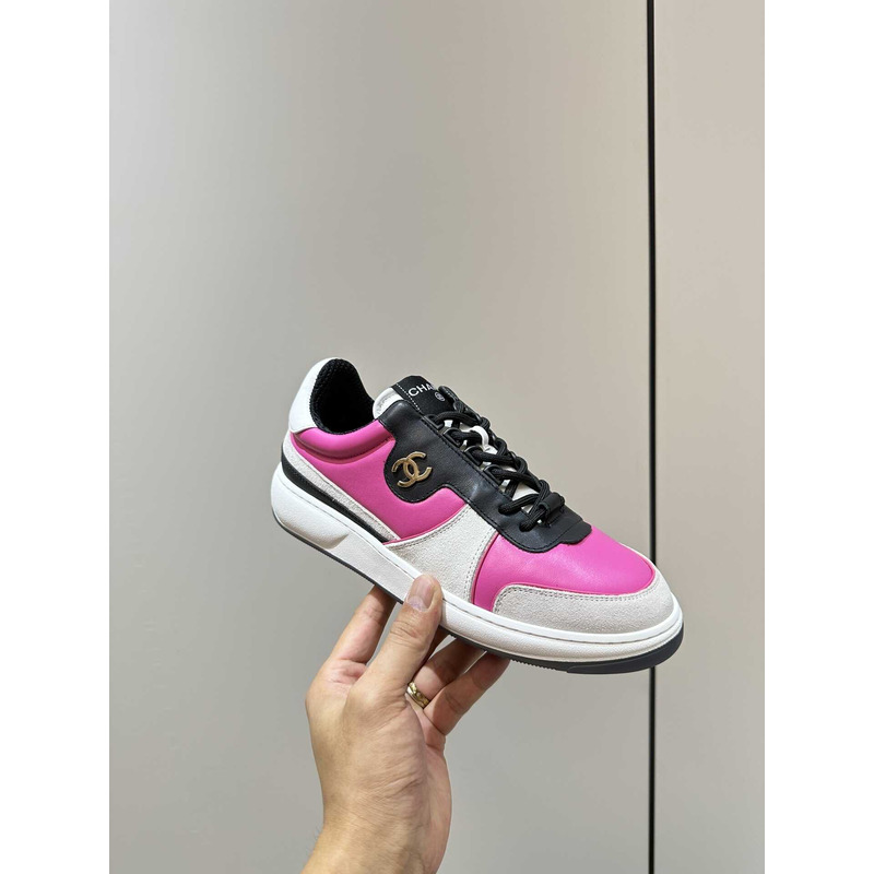 Ch*el sneakers lambskin & suede calfskin dark pink, gray & black