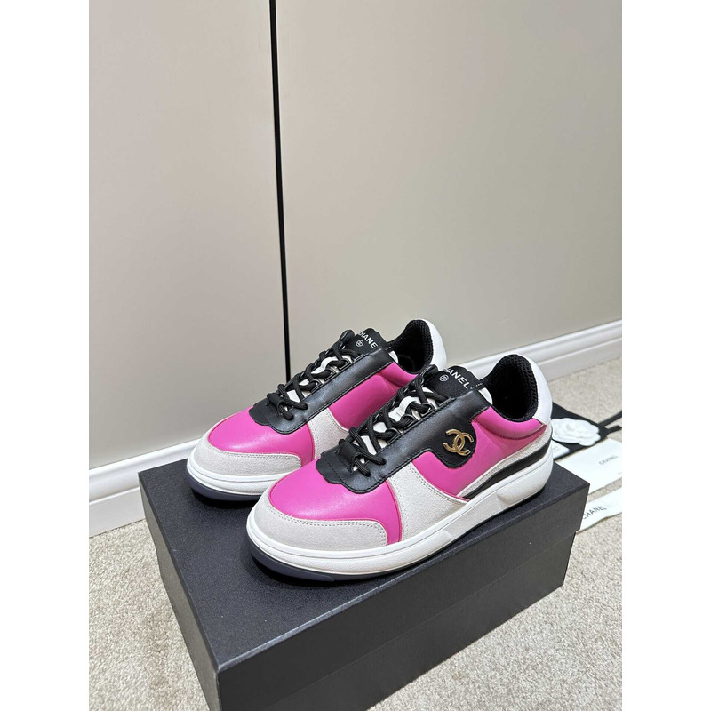 Ch*el sneakers lambskin & suede calfskin dark pink, gray & black