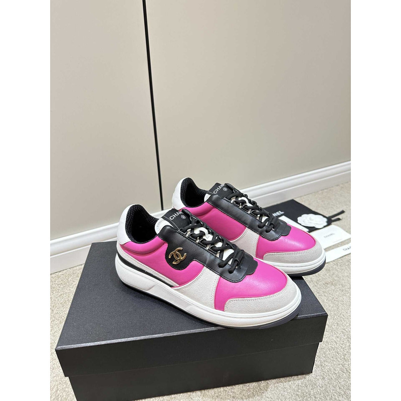 Ch*el sneakers lambskin & suede calfskin dark pink, gray & black