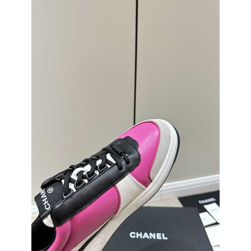 Ch*el sneakers lambskin & suede calfskin dark pink, gray & black