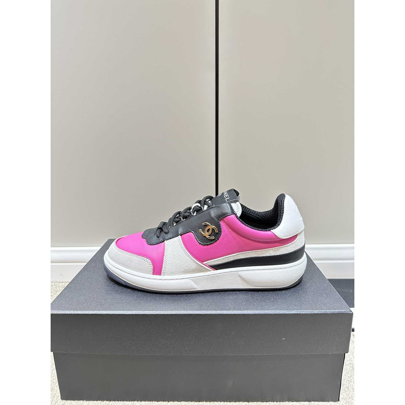 Ch*el sneakers lambskin & suede calfskin dark pink, gray & black