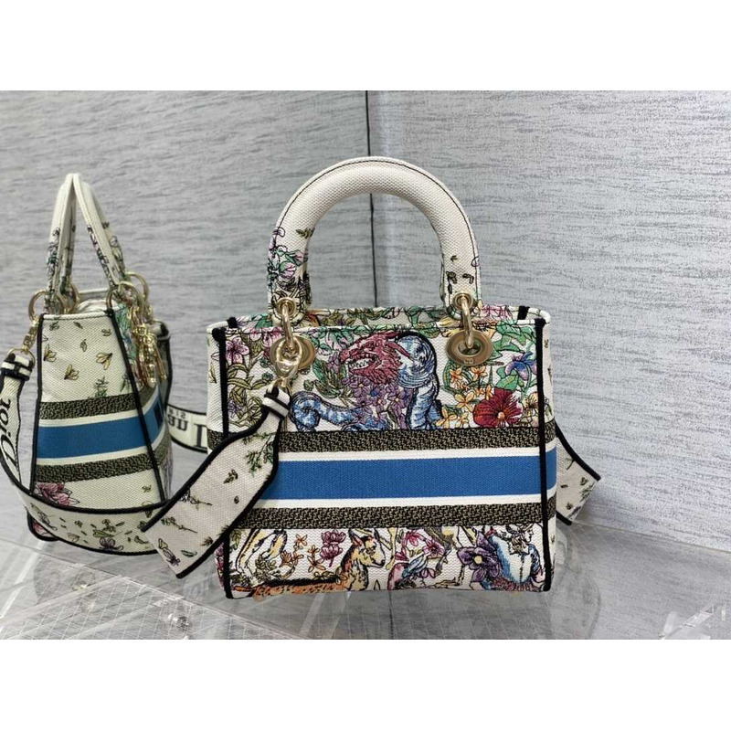 D*or medium lady d-lite bag d-constellation embroidery latte multicolor