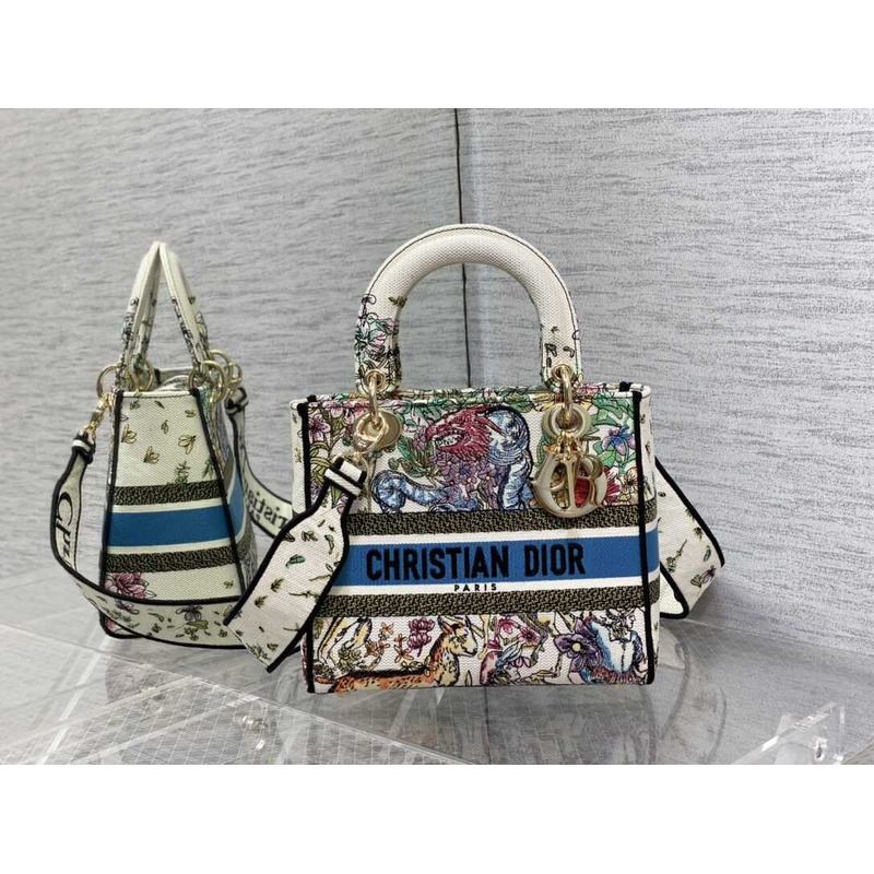 D*or medium lady d-lite bag d-constellation embroidery latte multicolor