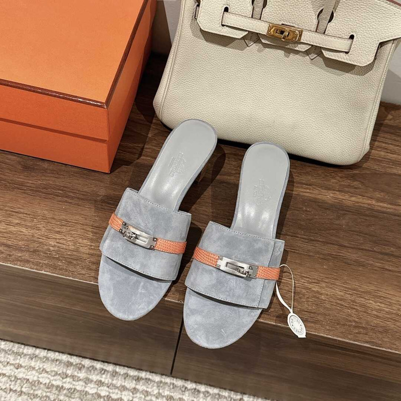 H**mes gigi 50 sandals gray and orange