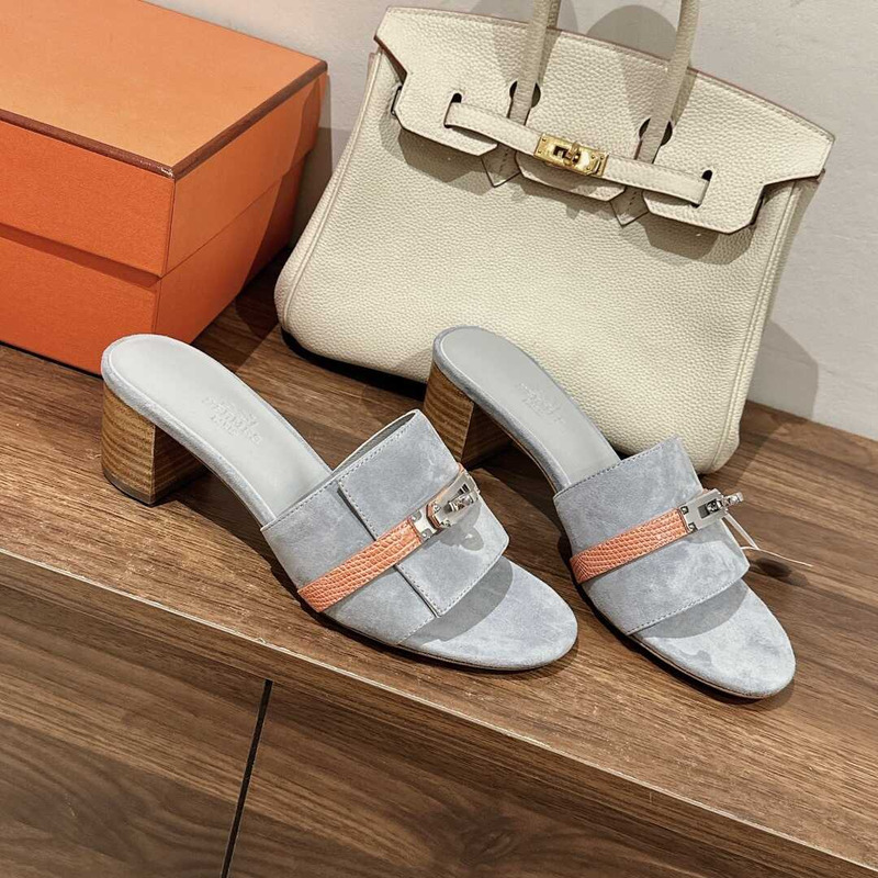 H**mes gigi 50 sandals gray and orange