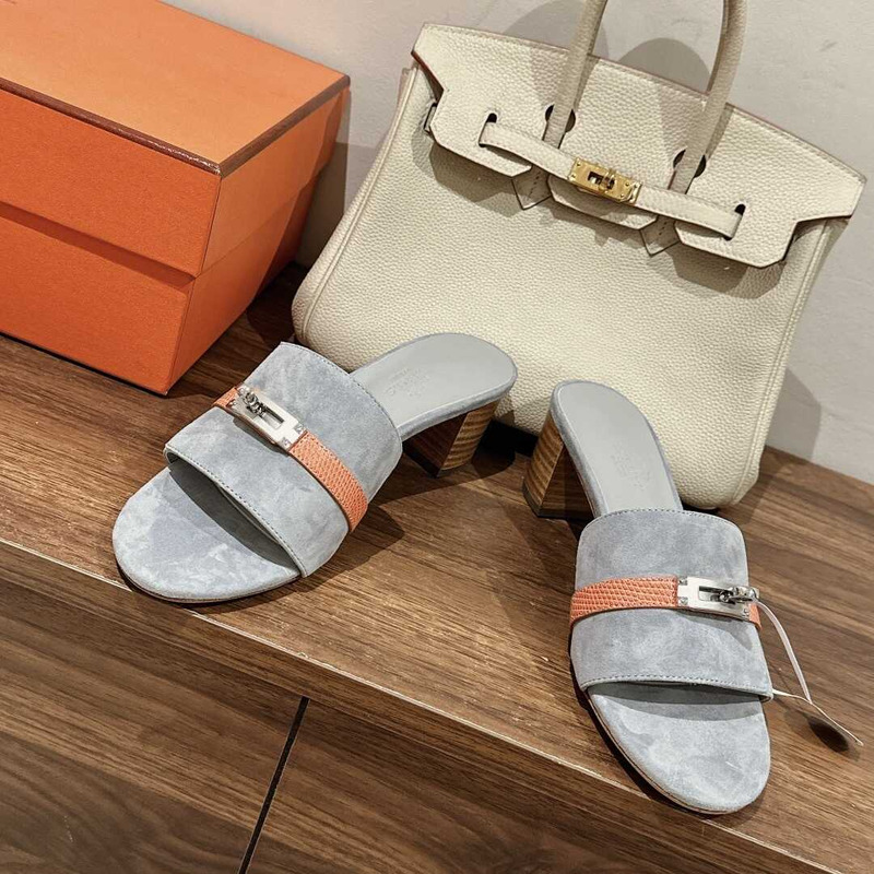 H**mes gigi 50 sandals gray and orange