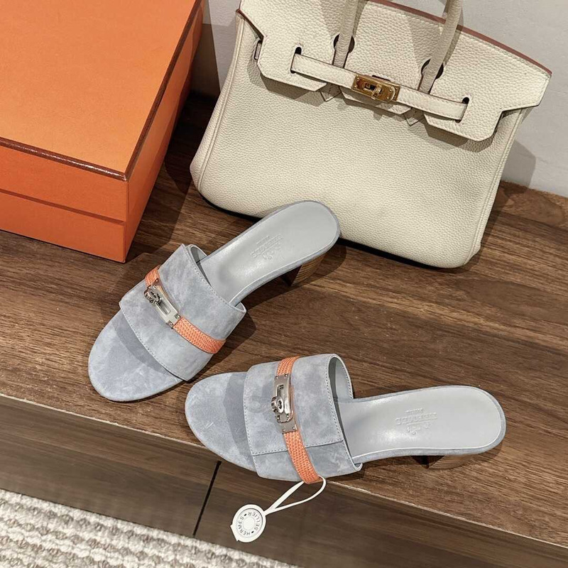 H**mes gigi 50 sandals gray and orange