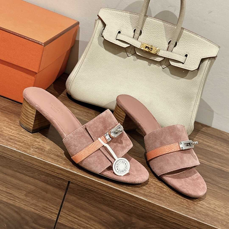 H**mes gigi 50 sandals nude pink and orange