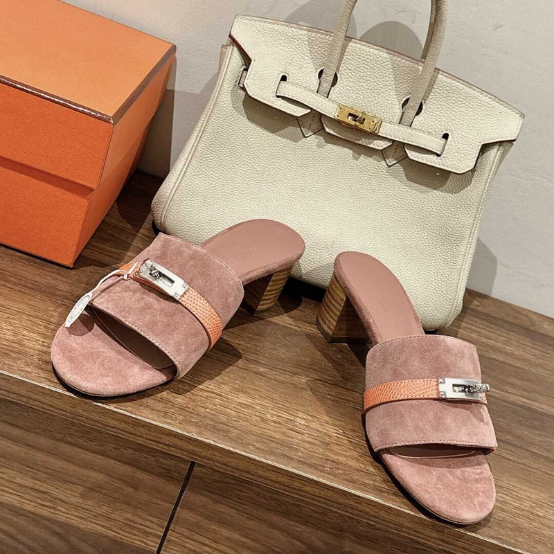 H**mes gigi 50 sandals nude pink and orange