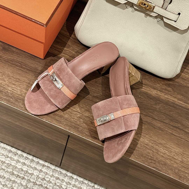 H**mes gigi 50 sandals nude pink and orange