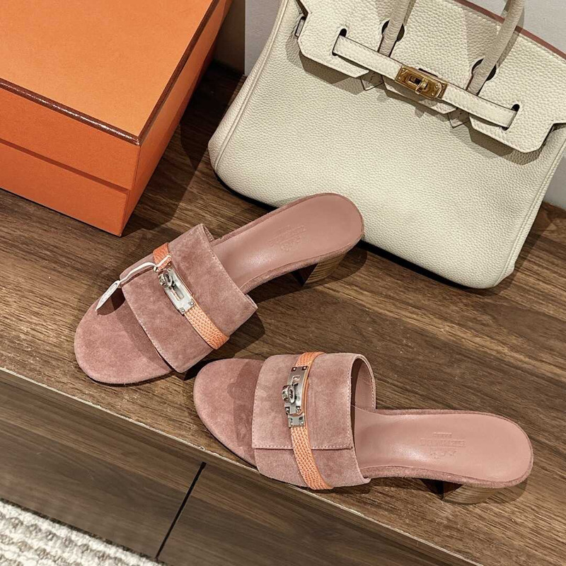 H**mes gigi 50 sandals nude pink and orange