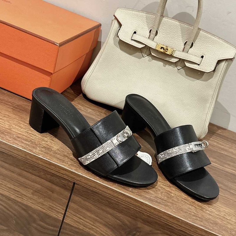 H**mes gigi 50 sandals black and silver