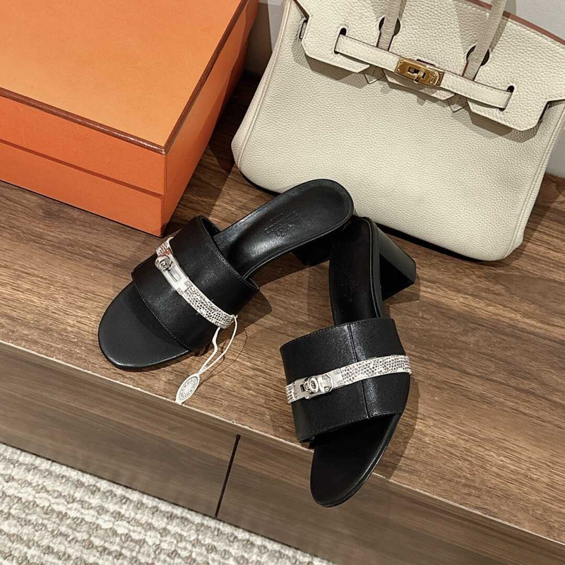 H**mes gigi 50 sandals black and silver