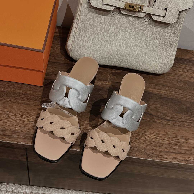 H**mes gaby 60 sandals beige and silver