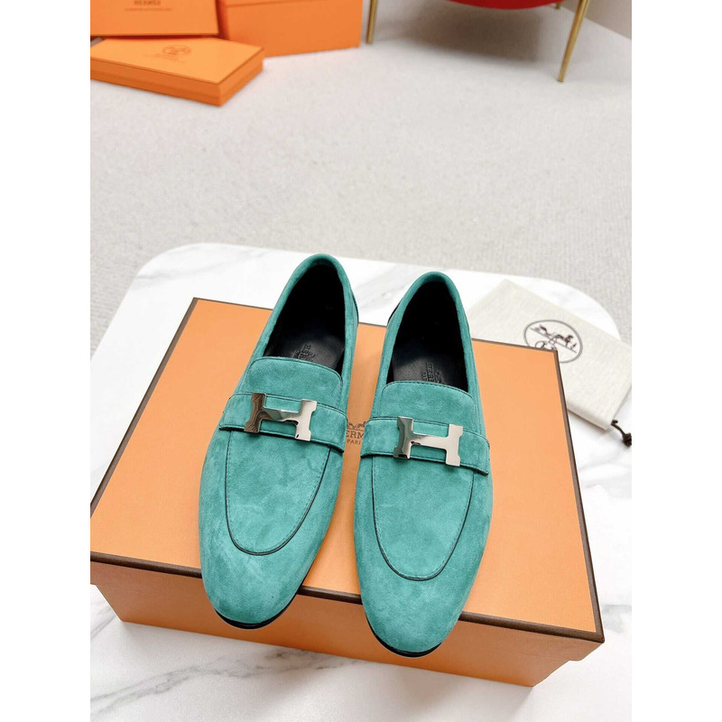 H**mes  paris loafers in lake blue velvet