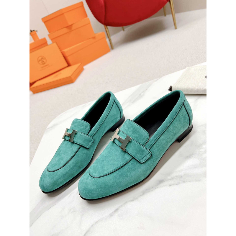 H**mes  paris loafers in lake blue velvet