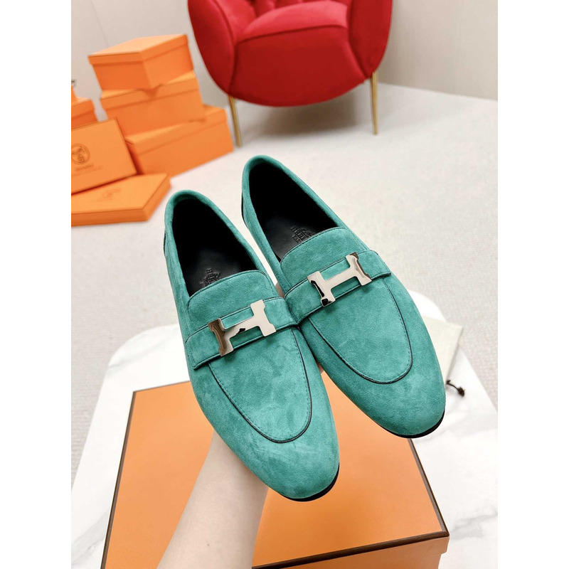 H**mes  paris loafers in lake blue velvet