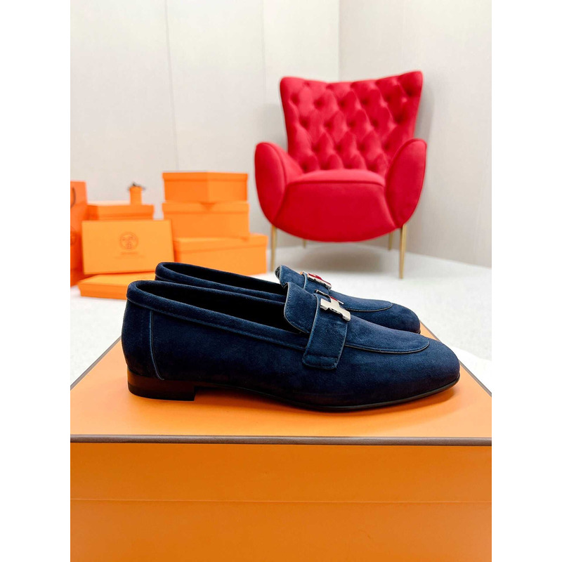 H**mes  paris loafers in dark blue velvet