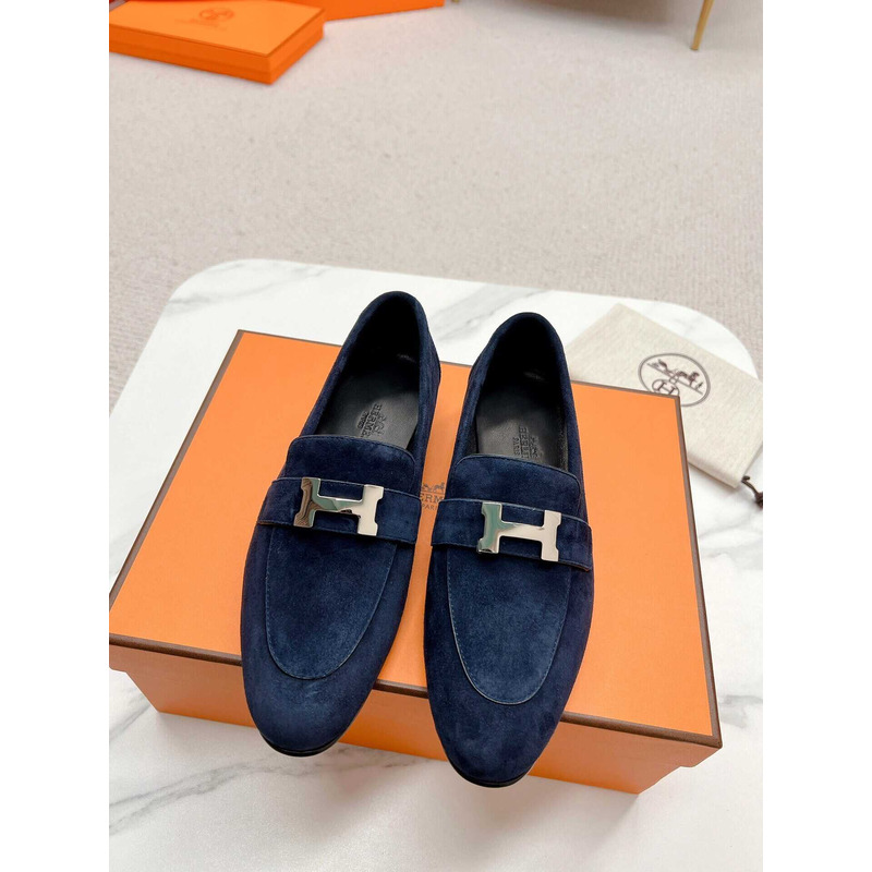 H**mes  paris loafers in dark blue velvet