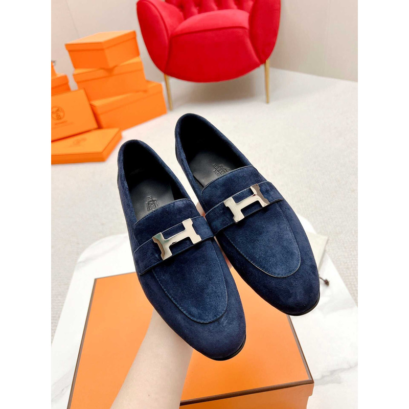 H**mes  paris loafers in dark blue velvet