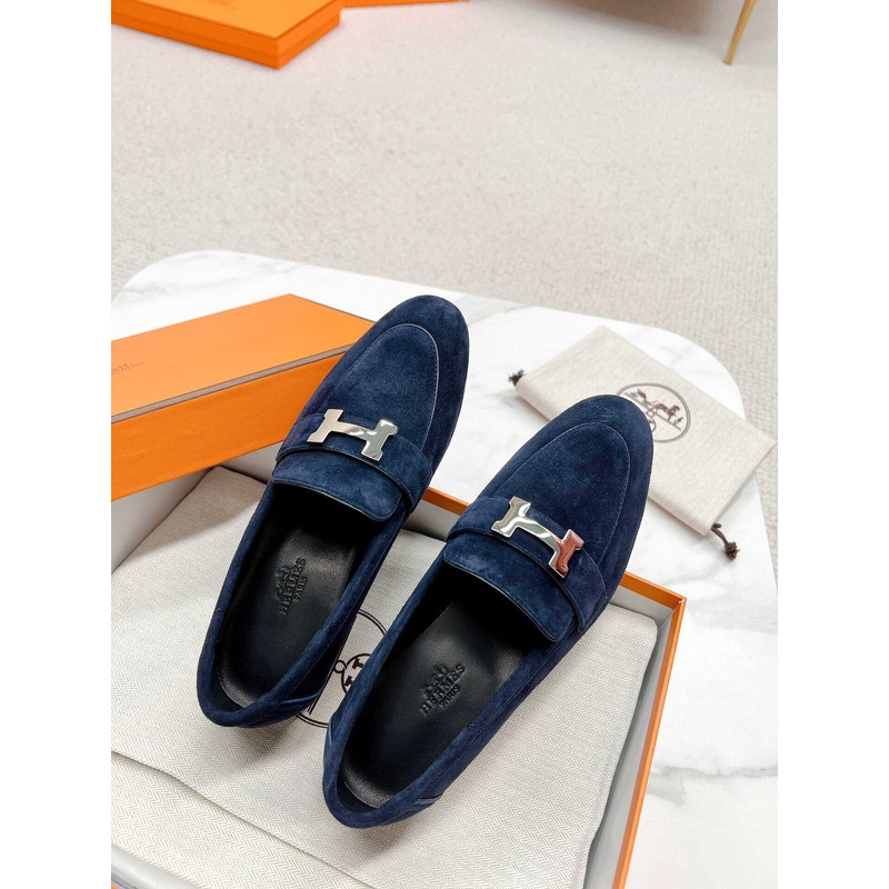 H**mes  paris loafers in dark blue velvet