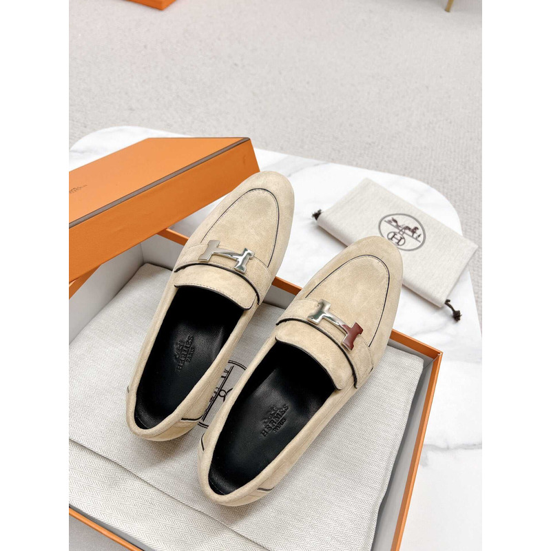 H**mes  paris loafers in beige velvet