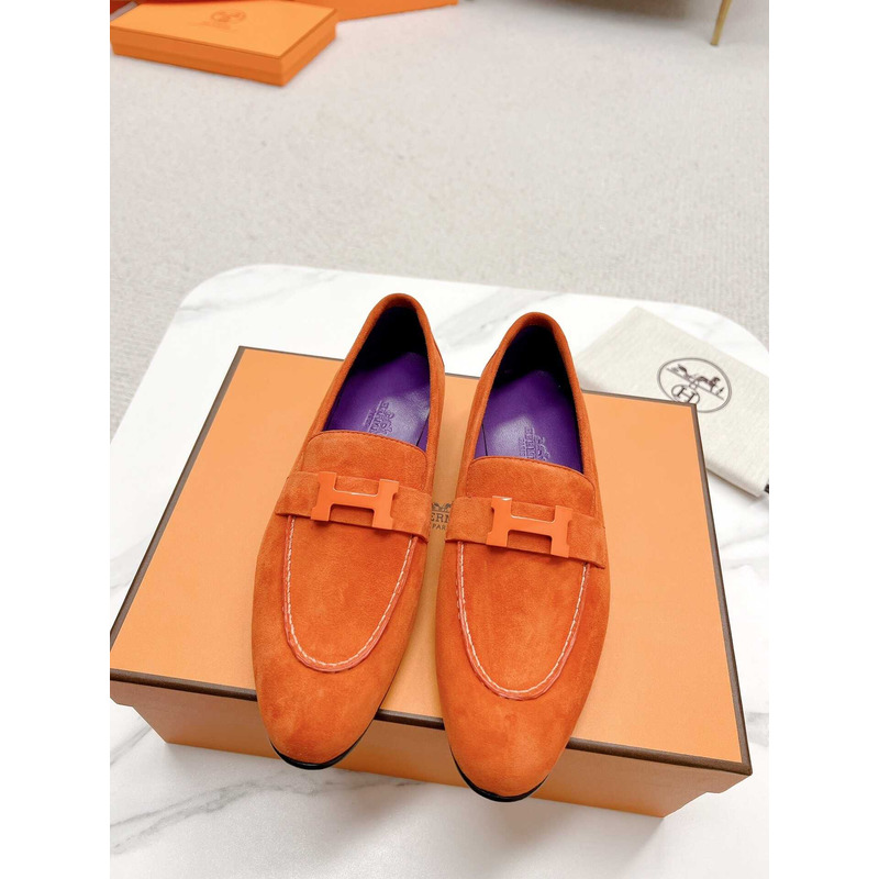 H**mes paris loafers in dark orange velvet