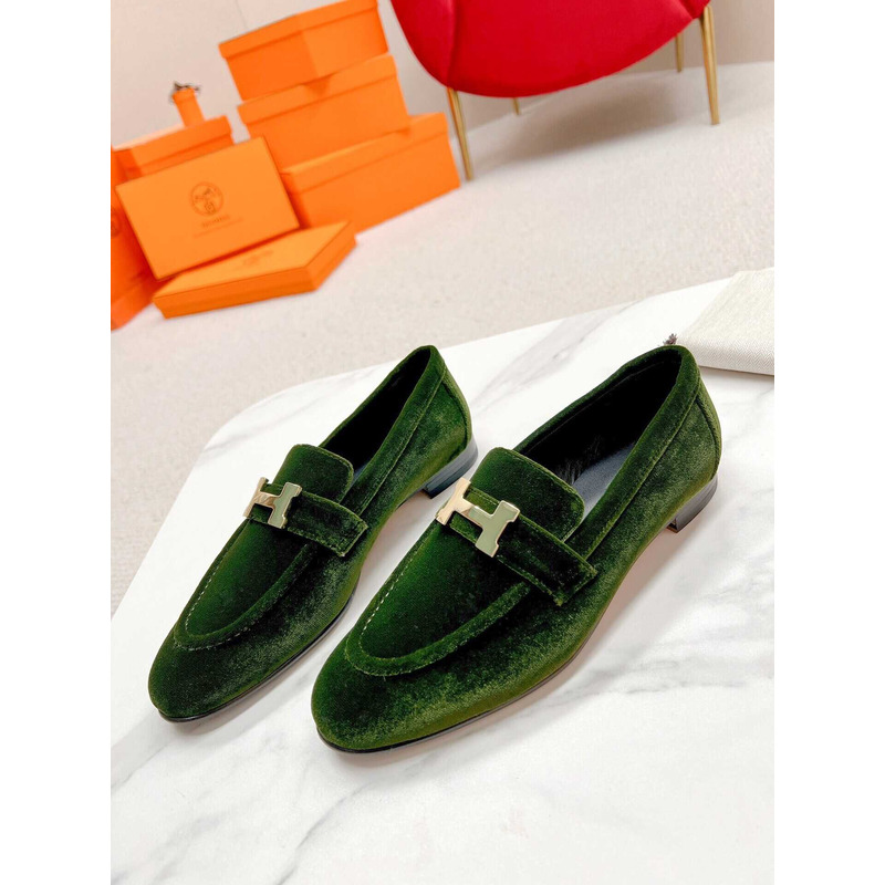 H**mes paris loafers in dark green velvet