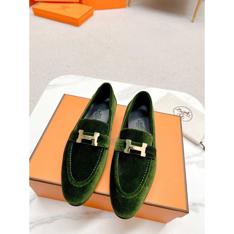 H**mes paris loafers in dark green velvet