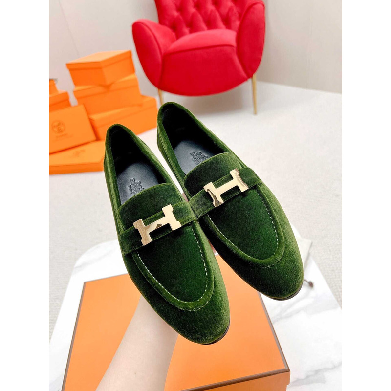 H**mes paris loafers in dark green velvet