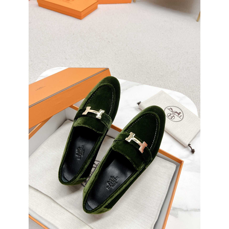 H**mes paris loafers in dark green velvet