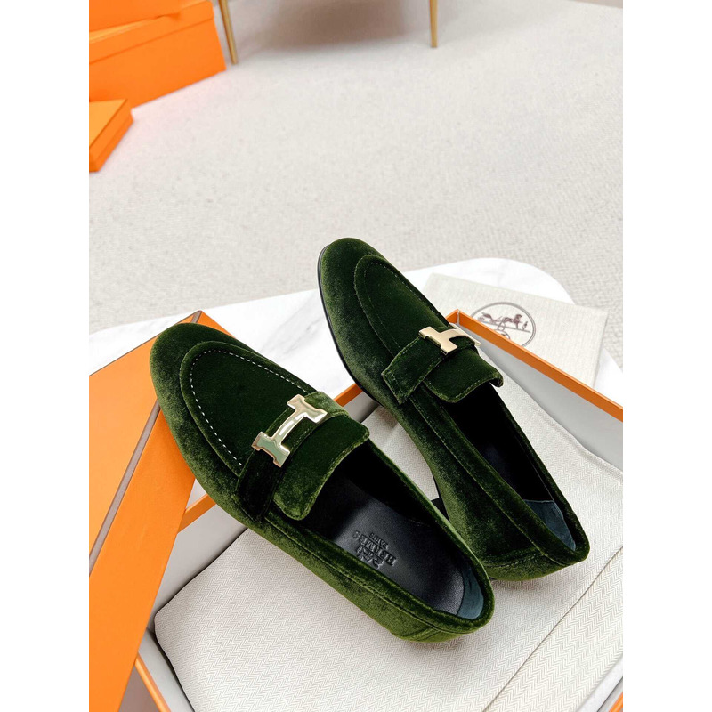 H**mes paris loafers in dark green velvet