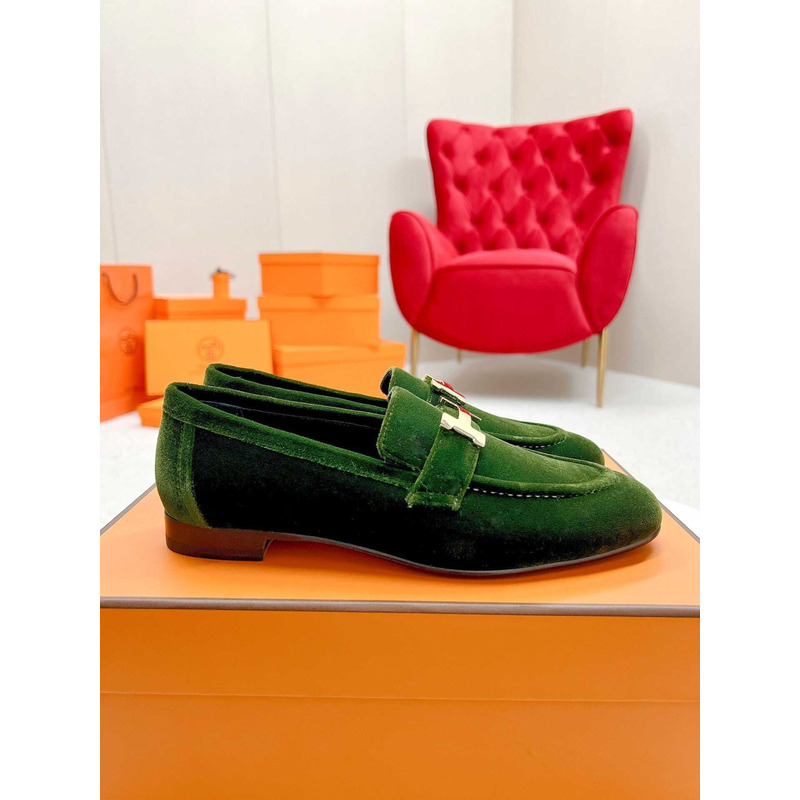 H**mes paris loafers in dark green velvet