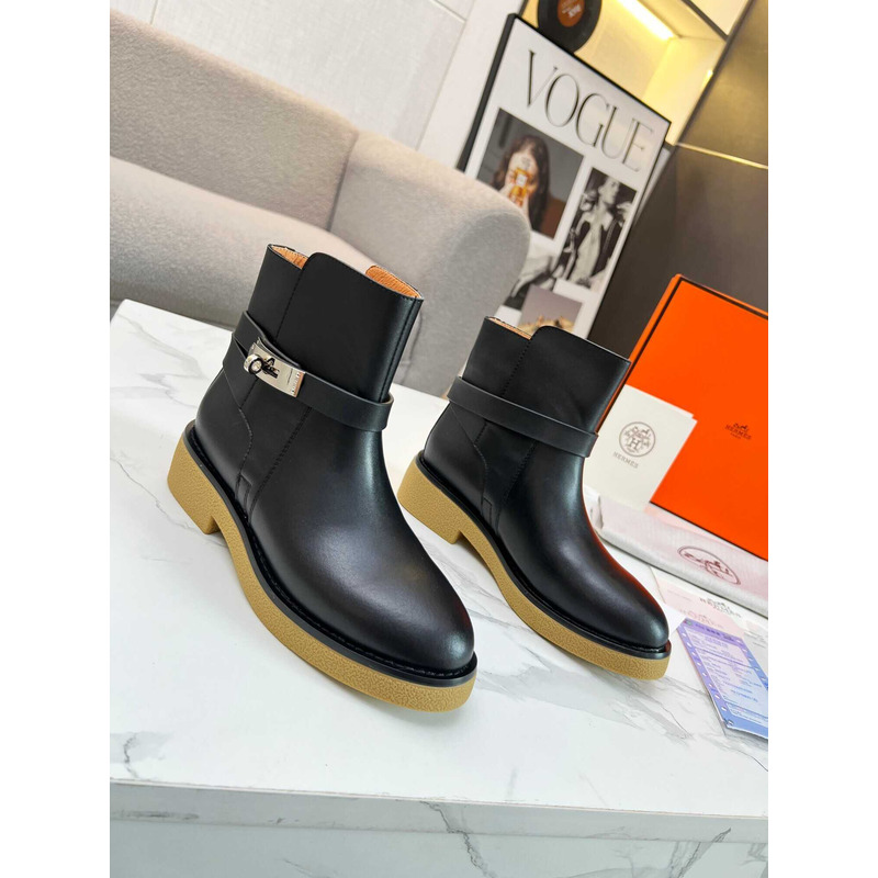 H**mes rubber sole casual style ankle & booties boots black