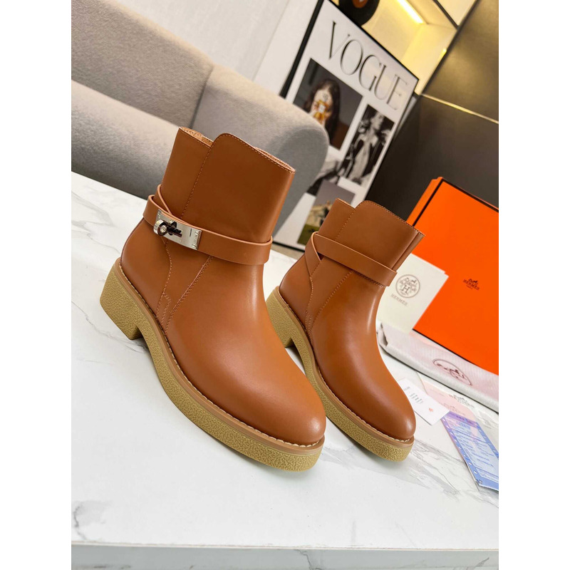 H**mes rubber sole casual style ankle & booties boots brown