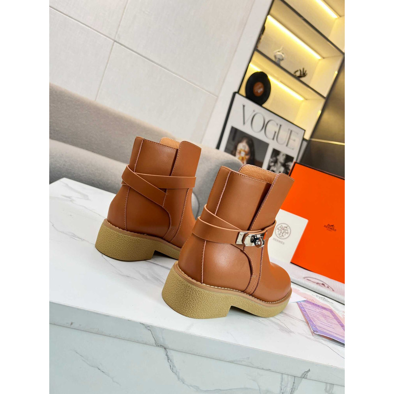 H**mes rubber sole casual style ankle & booties boots brown